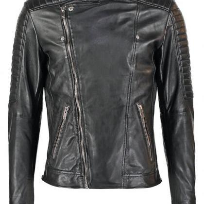 Men's Slim Fit Designed Black Leather Jacket Coat Motor Biker Coat - 18 ...