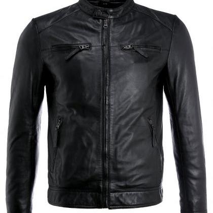 Men's Slim Fit Designed Black Leather Jacket Coat Motor Biker Coat - 22 ...