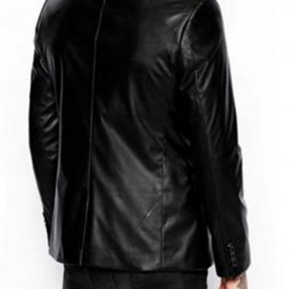 Men's Slim Fit Designed Black Leather Jacket Coat Motor Biker Coat - 36 ...
