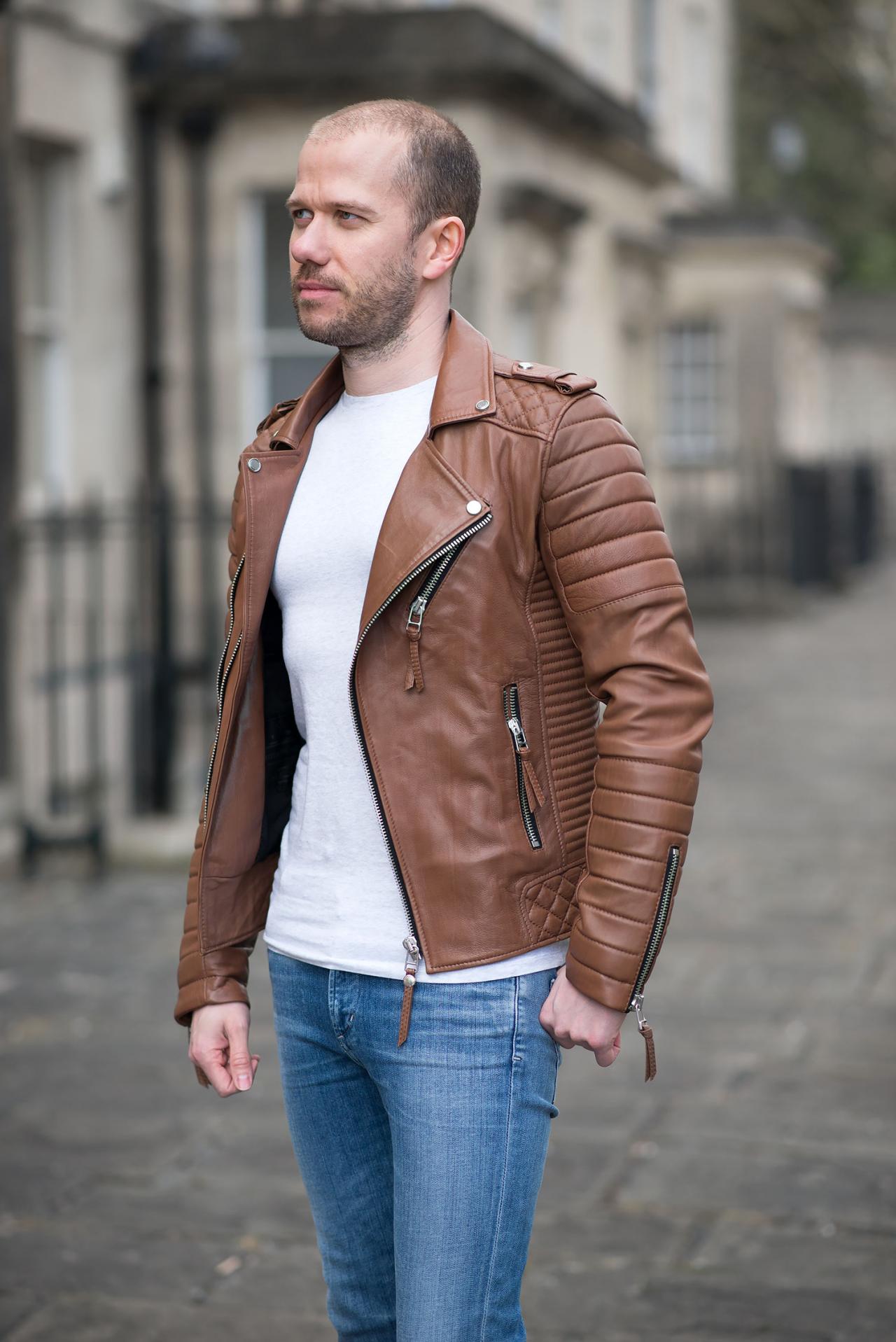 New Men's Genuine Lambskin Leather Jacket Brown Slim Fit Motorcycle ...
