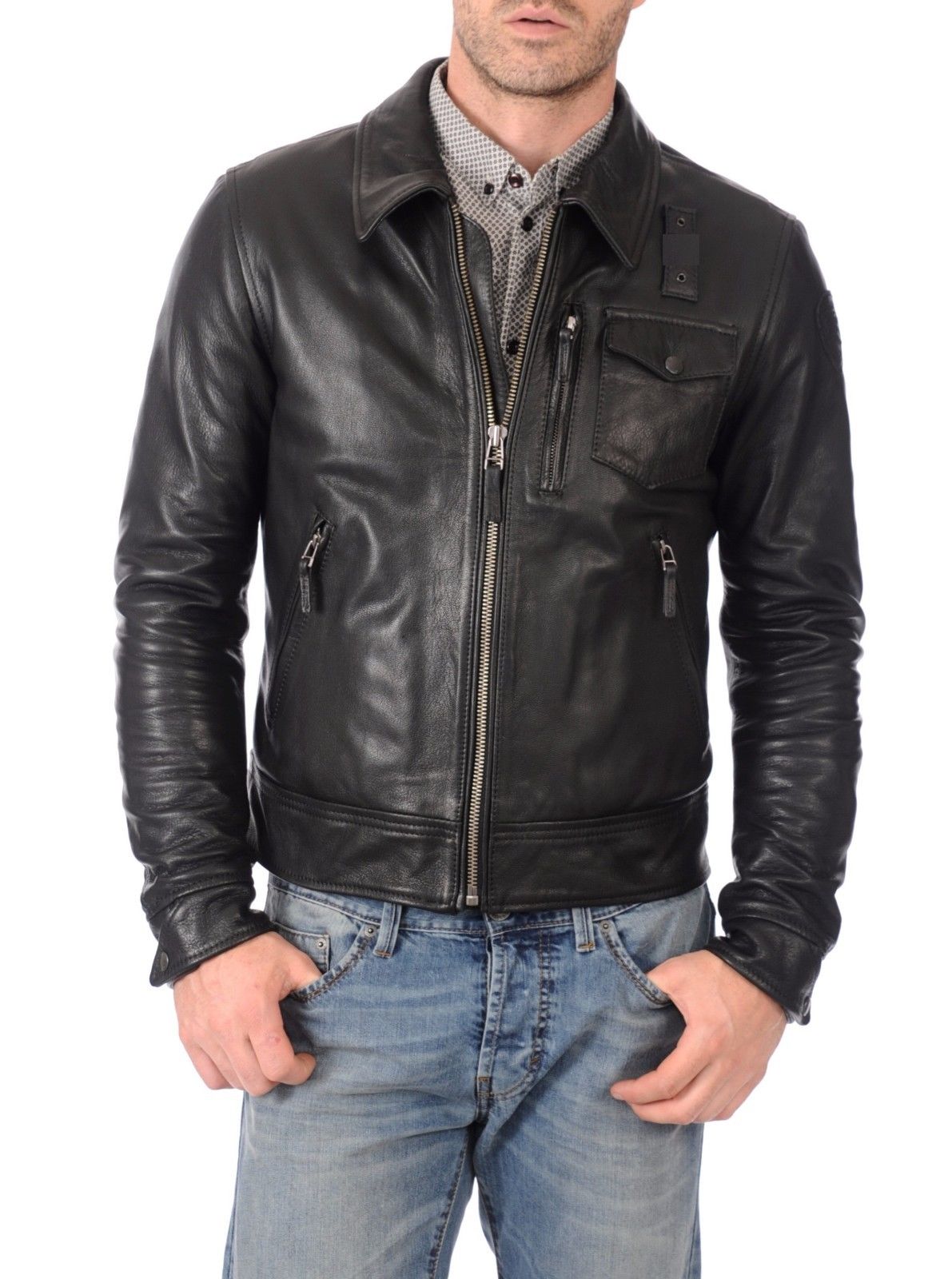 New Men's Genuine Lambskin Leather Jacket Black Slim Fit Motorcycle ...