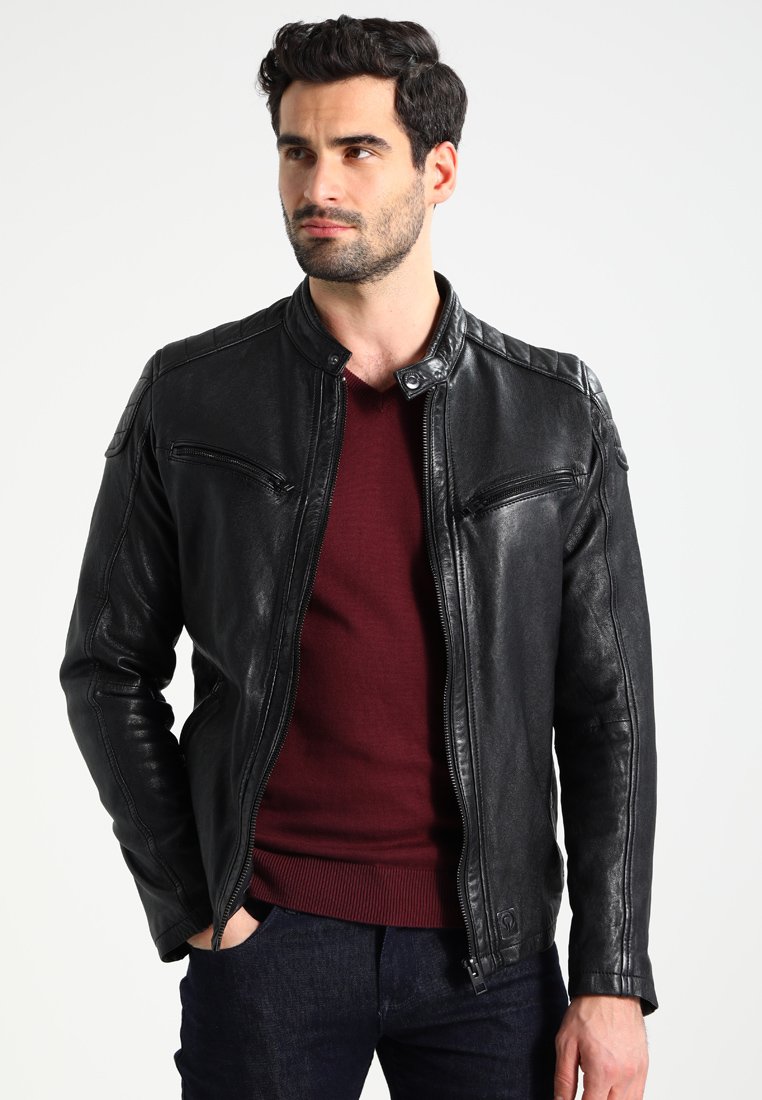 New Men's Slim Fit Designed Black Leather Jacket Coat Motor Biker Coat ...