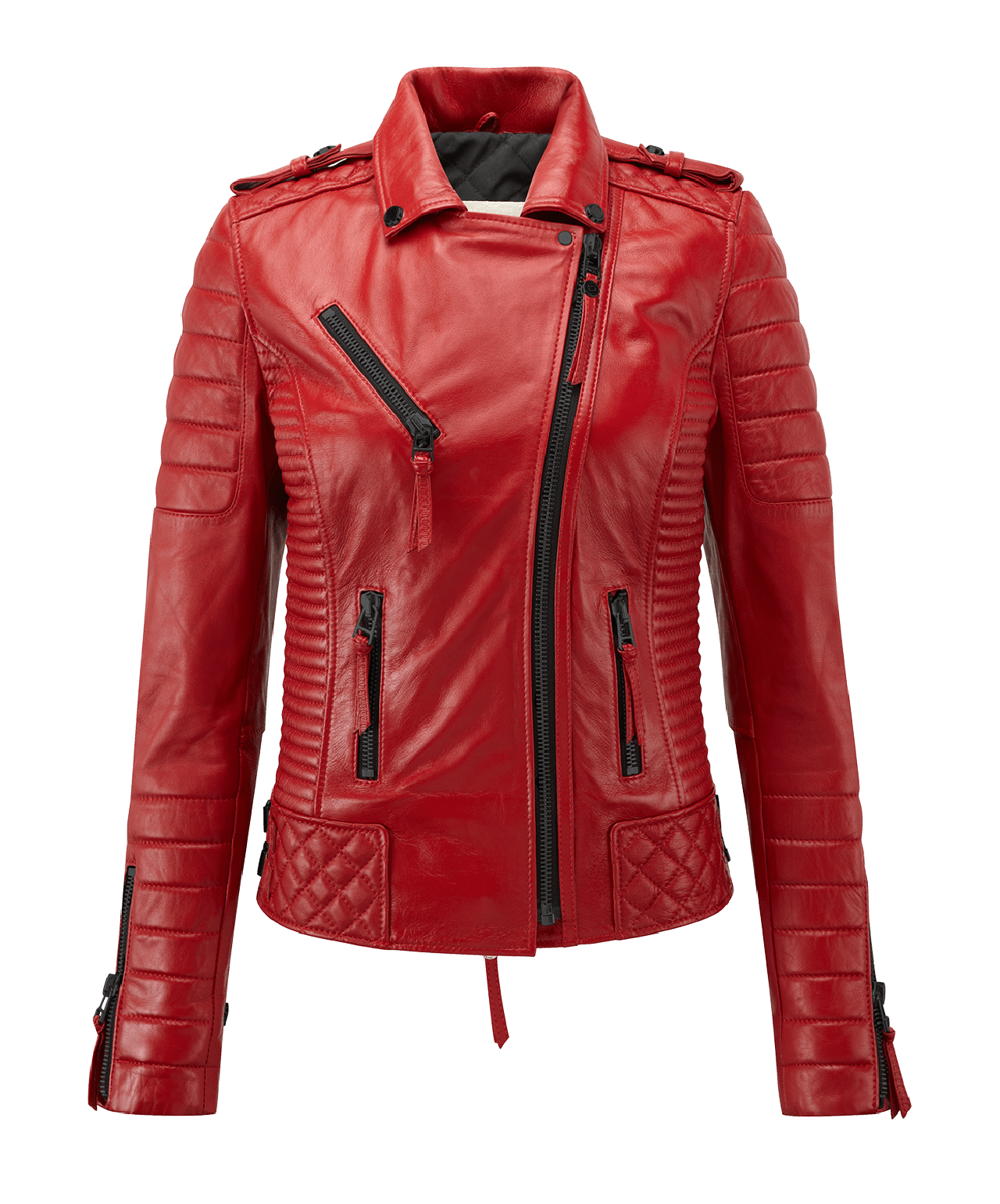 Womens Red Style 100 Real Genuine Lambskin Leather Motorcycle Slim Fit Biker Jacket 40 On Luulla 3476