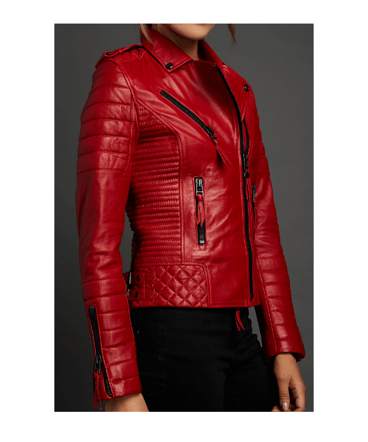 Womens Red Style 100 Real Genuine Lambskin Leather Motorcycle Slim Fit Biker Jacket 40 On Luulla 7726