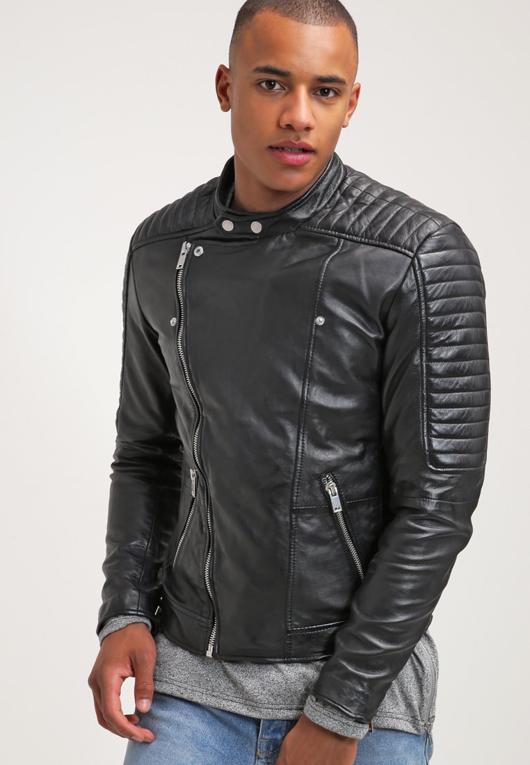 Men's Slim Fit Designed Black Leather Jacket Coat Motor Biker Coat - 18 ...