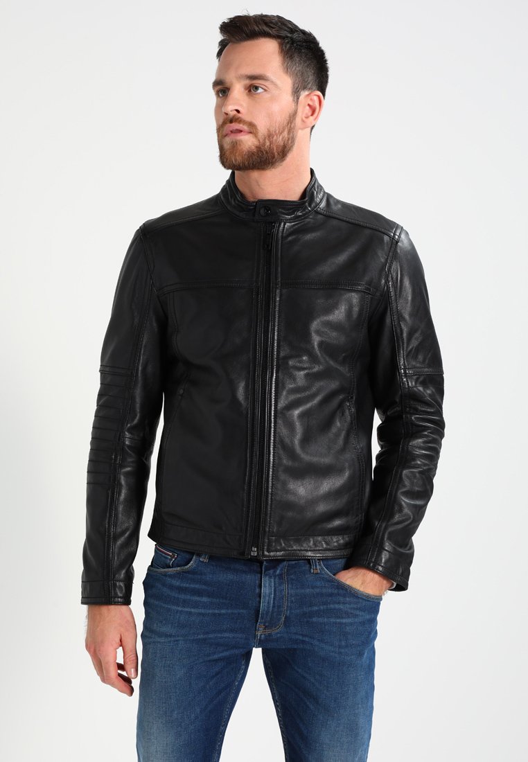 New Men's Slim Fit Designed Black Leather Jacket Coat Motor Biker Coat ...