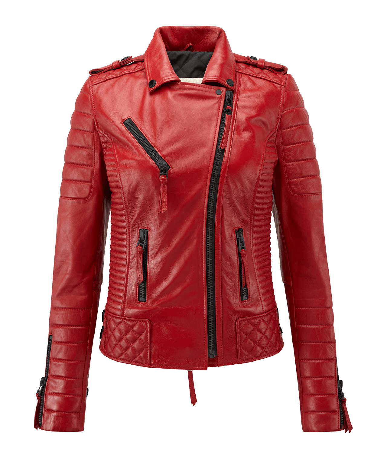 Womens Red Style 100 Real Genuine Lambskin Leather Motorcycle Slim Fit Biker Jacket 40 On Luulla 3729