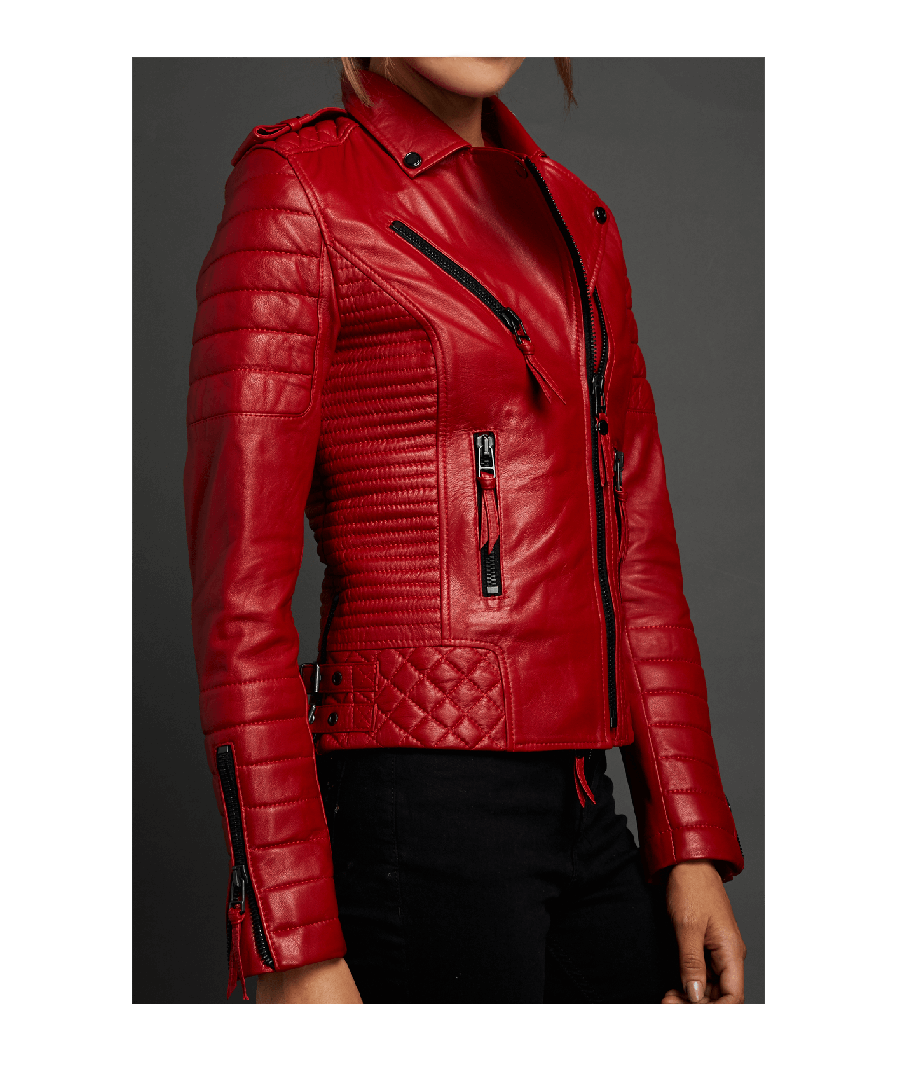 Womens Red Style 100 Real Genuine Lambskin Leather Motorcycle Slim Fit Biker Jacket 40 On Luulla 5585